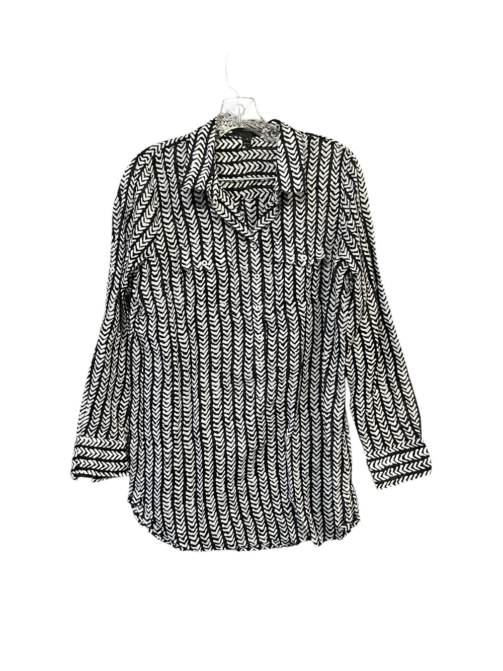 J.Crew Tunic Blouse Women’s S Black White Sheer Cotton Roll Tab Popover Top